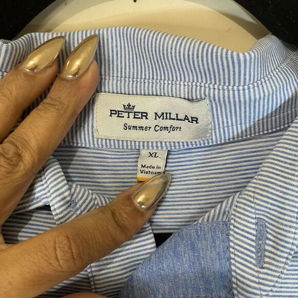 Peter Millar Summer Comfort Jubilee Stripe Short Sleeve Polo Shirt BLUE XL Golf - Picture 3 of 8